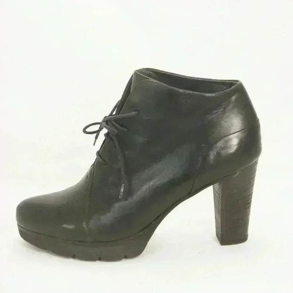 Paul Green Black Lamb Skin Leather Heeled Lace Up Booties Shoes - Picture 3 of 5